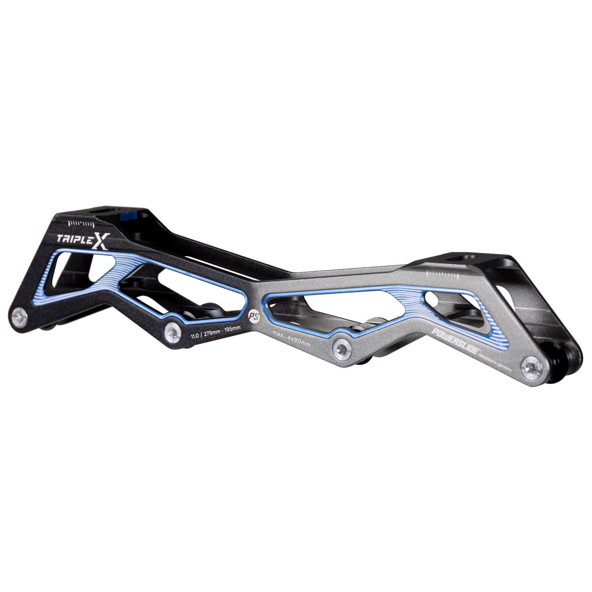 powerslide-triple-x5-11-0-4x90-inline-race-frame-195mm-black-blue image 2